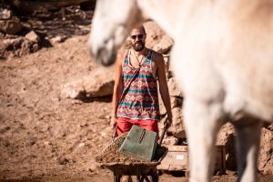 picking up horse poo volunteering